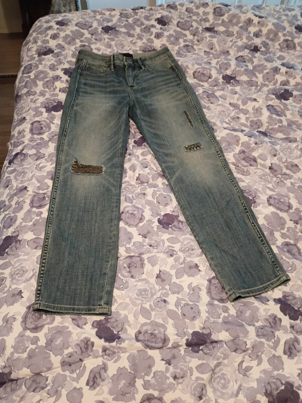 White House Black Market Distressed Light Blue Straight-Leg Jeans